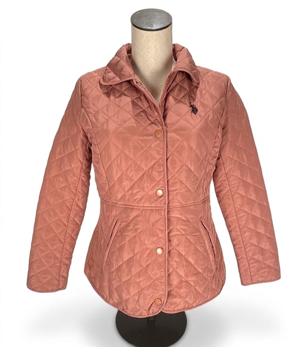 NWT US Polo Assn Quilted Jacket Snap Womens Dusty Pink SMALL Puffer Fall Coat